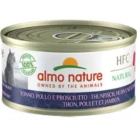 Almo Nature 48x HFC Natural Kattenvoer Nat Blikje Tonijn en Kip met Ham 70 gr