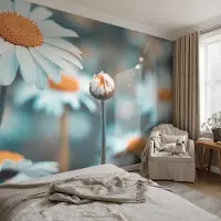 Coloray Vliesbehang - Blauw Snellijm Behang - 250x250 cm - Kamille Delicatesse Fotobehang Vlies - Woonkamer behang Bloemen En Planten - Muurschildering - Woonkamer behang