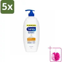 Sanex 5 x – Douchecrème – Expert Skin Health Naturals – 750 ml - Bulkverpakking - Gevoelige huid - Douchemop - Huidverzorging