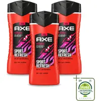 Axe 3 x – Douchegel – Sport Refresh – 250 ml - Grootverpakking - Vaatwasstrips - Douchegel Sport - Verfrissende Douchegel - Menthol Douchegel - Sportieve Geur - Frisse Boost