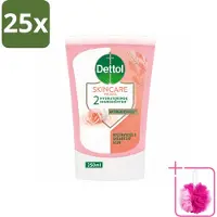 Dettol 25 x - Wasgel Navulling - Skincare - Rozenwater & Sheaboter - 250 ml - Bulkverpakking - Handen reinigen - Douchemop - Antibacteriële wasgel