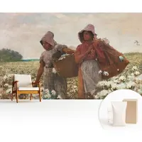 Wallfluent Fotobehang - Wit Vliesbehang - 416x254 cm - Werken In Het Veld Muurschildering - Slaapkamer behang Mensen - Fotobehang Vlies - Slaapkamer behang