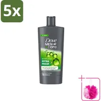 Dove 5 x Men+Care - Extra Fresh - Douchegel 3-in-1 - Verzorgend - 700 ml - Bulkverpakking - Douchegel voor mannen - Douchemop - Verfrissende douche