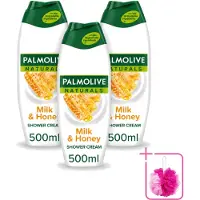 Palmolive 3 x Naturals - Douchecrème - Melk & Honing - 500 ml - Bulkverpakking - Douchegel melk honing - Douchemop - Natuurlijke douchegel