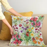 Abakuhaus Bloem Sierkussenhoes, Bloemen Ontwerp Tuin Zoals Romantisch Thema Afbeelding met Bladeren Roos Bloesems Daisies Afbeelding, Decoratieve Vierkante Sierkussenhoes, 50 x 50 cm, Geel Roze