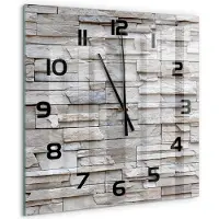 Tulup Wandklok - Stenen muur Klok Glas Met Opdruk - 60x60 cm - Beige Moderne Wandklok Glas - Zwarte handen - Vierkante Klok - Decoratieve Glazen Klok - Glazen Wandklok Design