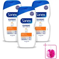 Sanex 3 x - Douchegel - Expert Skin Health Sensitive - Voor Gevoelige Huid - 400 ml - Bulkverpakking - Gevoelige huid - Douchemop - Douchegel