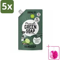 Marcel's Green Soap 5 x - Handzeep - Bergamot & Black Pepper - Natuurlijke verzorging - 500 ml - Bulkverpakking - Handzeep navulling - Douchemop - Biologisch afbreekbaar