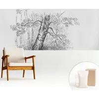 Wallfluent Fotobehang - Zwart-Wit Vliesbehang - 250x104 cm - Bosboom Fotobehang Vlies - Hal behang Bloemen En Planten - Muurschildering - Woonkamer behang