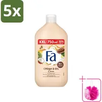 Fa 5 x - Cream & Oil Cacao - Bad- & Douchegel - Cacaoboter Met Kokosolie - 750 ml - Bulkverpakking - Bad en douche gel - Douchemop - Cacaoboter