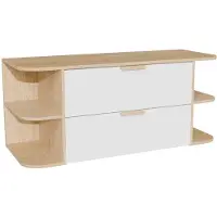 Vente-unique Zwevend wastafelmeubel met nissen - Wit en natuurlijk licht - B120 cm AVORELI