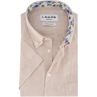 Ledub korte mouw overhemd beige gemeleerd normale fit