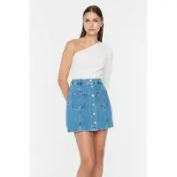 Trendyol TRENDYOLMİLLA Dames Blauw Effen Kort / Mini A-lijn Kokerrok- rok Rokken