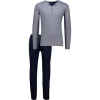 Schiesser Pyjama lang ' Selected Premium ' donkerblauw / grijs gemêleerd