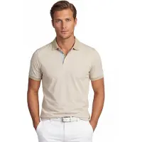 Scotland Blue poloshirt v-hals gestreept camel