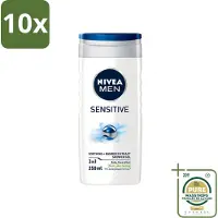 Nivea 10 x - Men - Sensitive Douchegel - Hydraterend - 250 ml - Wasstrips - Gevoelige Huid - Douchegel - Hydraterend - Huidverzorging - Mannelijke Geur