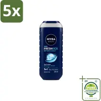 Nivea 5 x Men – Douchegel – Fresh Kick – 250 ml - Grootverpakking - Vaatwasstrips - Douchegel - Verfrissend - Munt - Lichaam - Gezicht