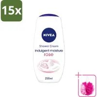Nivea 15 x - Shower Indulgent Moisture Rose Douchecrème - 250 ml - Bulkverpakking - Douchecrème - Douchemop - Hydraterende douchecrème