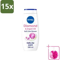 Nivea 15 x - Diamond Touch Douchegel - Sensuele Leliegeur - 250 ml - Bulkverpakking - Douchegel - Douchemop - Diamantpoeder