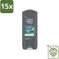 Dove 15 x - Douchegel - Men+ Care Eucalyptus + Mint - Verfrissend en kalmerend - 400 ml - Wasstrips - Douchegel Mannen - Eucalyptus Mint - Hydratatie Huid - 3 In 1 Douchegel - Huidverzorging Mannen