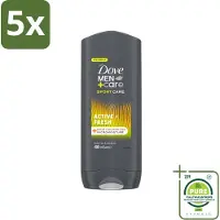 Dove 5 x - Douchegel - Men+ Care Active Fresh - Verfrissend en langdurige bescherming - 400 ml - Grootverpakking - Vaatwasstrips - Douchegel - Frisse Geur - Actieve Mannen - Energie - Huidverzorging