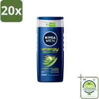 Nivea 20 x - Men - Energy Douchegel - Langdurig Fris Gevoel - 250 ml - Grootverpakking - Vaatwasstrips - Douchegel Voor Mannen - Energieboost - Fris Gevoel - Reiniging Lichaam En Haar - Mintextract