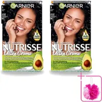 Garnier 2 x - Nutrisse Ultra Crème 1 - Haarkleuring - Zwart - Intens Voedend - Permanente Kleur - Bulkverpakking - Haarverf - Douchemop - Voedende haarkleuring