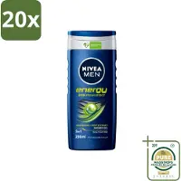 Nivea 20 x - Men - Energy Douchegel - Langdurig Fris Gevoel - 250 ml - Wasstrips - Douchegel Voor Mannen - 2 In 1 Douchegel - Energieboost - Fris Gevoel - Mintextract