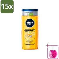 Nivea 15 x - Men - Boost Douchegel - 24 Uur Lang Effect - 250 ml - Bulkverpakking - Douchegel - Douchemop - Cafeïne