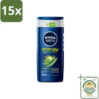Nivea 15 x - Men - Energy Douchegel - Langdurig Fris Gevoel - 250 ml - Wasstrips - Douchegel Voor Mannen - 2 In 1 Douchegel - Energieboost - Fris Gevoel - Mintextract