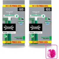 Wilkinson 2 x - Wegwerpscheermesjes - Extra Essential 2 Sensitive - Zacht - 15 mesjes - Bulkverpakking - Wegwerpscheermesje - Douchemop - Scheermesje