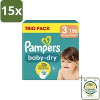 Pampers 15 x – Luiers – Baby-Dry Trio Pack Maat 3 (6-10 kg) – 156 Luiers - Wasstrips - Baby Luiers - Droge Luiers - Anti-lek Luiers - Baby Droogheid - Nachtluier