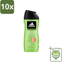 Adidas 10 x - 3-in-1 Douchegel - Active Start - Kruidige Geur - Gerecyclede Verpakking - 250 ml - Grootverpakking - Vaatwasstrips - Douchegel - 3-in-1 - Lichaam - Gezicht - Haar
