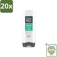 Dove 20 x - Shower Gel - 3-in-1 - Men Care Sensitive - Verfrissend en zacht - 400 ml - Wasstrips - Douchegel Mannen - Gevoelige Huid - 3-in-1 Douchegel - Mannelijke Huid Verzorging - Zachte Douchegel
