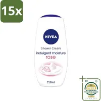 Nivea 15 x - Shower Indulgent Moisture Rose Douchecrème - 250 ml - Wasstrips - Douchecrème - Amandelmelk - Rozengeur - Hydraterende Douchecrème - Zachte Huid
