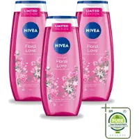 Nivea 3 x – Douchegel – Floral Love – 250 ml - Grootverpakking - Vaatwasstrips - Douchegel - Bloemige Geur - Verzorgende Douche - Huid Verzorgen - Milde Reiniging