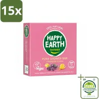 Happy Earth 15 x – Shower Bar – 100% Natuurlijk Lavender Ylang – 90 g - Grootverpakking - Vaatwasstrips - Douchegel - Natuurlijke Douchegel - Lavendel - Ylang-ylang - Sheaboter