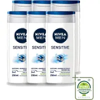 Nivea 6 x - Men - Sensitive Douchegel - Hydraterend - 250 ml - Grootverpakking - Vaatwasstrips - Gevoelige Huid - Douchegel - Hydraterende Douchegel - Huidverzorging - Mannelijke Geur