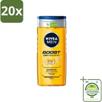 Nivea 20 x - Men - Boost Douchegel - 24 Uur Lang Effect - 250 ml - Grootverpakking - Vaatwasstrips - Douchegel - Cafeïne - Fris Effect - Energieboost - Huidverzorging