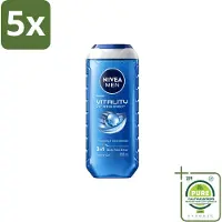 Nivea 5 x Men – Douchegel – Vitality 3-in-1 – 250 ml - Grootverpakking - Vaatwasstrips - Douchegel Voor Mannen - Frisheid - Oceaanmineralen - 3-in-1 Douchegel - Huidverzorging