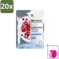 Garnier 20 x - SkinActive - Hydra Bomb Sheet Mask - Granaatappel - Gezichtsmasker - 1 Gezichtsreinigingsmiddel - Bulkverpakking - Gezichtsmasker - Douchemop - Hydraat
