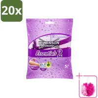 Wilkinson 20 x - Wegwerpscheermesjes Essentials 2 - Voor Dames - Antislip Greep - 5 scheermesjes - Bulkverpakking - Wegwerpscheermesjes voor dames - Douchemop - Scheermesjes met antislip handgreep
