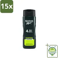Reebok 15 x - Inspire Your Mind - Douchegel - 4 in 1 - 400 ml - Grootverpakking - Vaatwasstrips - Douchegel - 4 In 1 - Lichaam Verzorging - Haar Verzorging - Gezicht Verzorging
