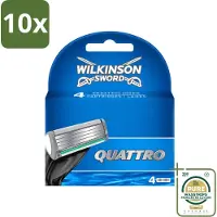 Wilkinson 10 x - Navulmesjes Quattro - Met Precisietrimmer - 4 scheermesjes - Wasstrips - Scheermesjes - Navulmesjes - Precisietrimmer - Titaniumcoating - Huidvriendelijk