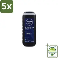 Nivea 5 x Men – Douchegel – Deep Clean – 250 ml - Grootverpakking - Vaatwasstrips - Douchegel - Diepe Reiniging - Microfijne Klei - Huid Reinigen - Haar Reinigen
