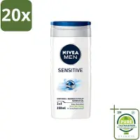 Nivea 20 x - Men - Sensitive Douchegel - Hydraterend - 250 ml - Grootverpakking - Vaatwasstrips - Gevoelige Huid - Douchegel - Hydraterende Douchegel - Huidverzorging - Mannelijke Geur