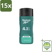 Reebok 15 x - Cool Your Body - Douchegel - 4 in 1 - 400 ml - Grootverpakking - Vaatwasstrips - Douchegel 4 In 1 - Verkoelend Effect - Menthol - Aloe Vera - Gezicht Verzorging