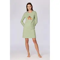 Woody slaapkleed meisjes/dames - blauw/groen gestreept - forest friends - 262-10-DZF-Z/911 - maat S