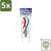 Aquafresh 5 x - Tandpasta - Intense White - Wittere Tanden - 75 ml - Wasstrips - Tandpasta - Wittere Tanden - Tanden Reinigen - Tanden Witteren - Microparel
