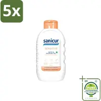 Sanicur 5 x – Bad & Douchegel – Sensitive – 300 ml - Grootverpakking - Vaatwasstrips - Gevoelige Huid - Bad En Douchegel - Zachte Reiniging - Kamille Extract - Huidbeschermend